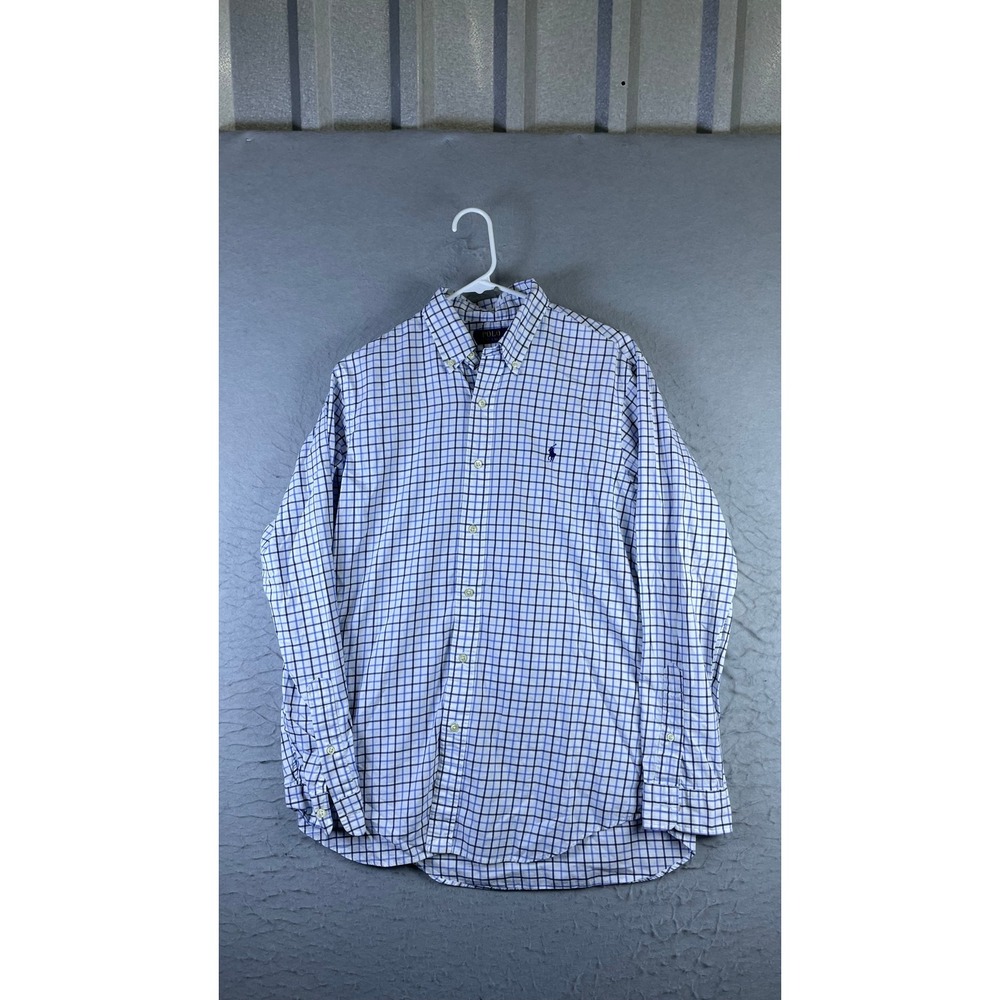 Polo Ralph Lauren Button Down Men M White Blue Excellent Classic Fit Plaid Shirt